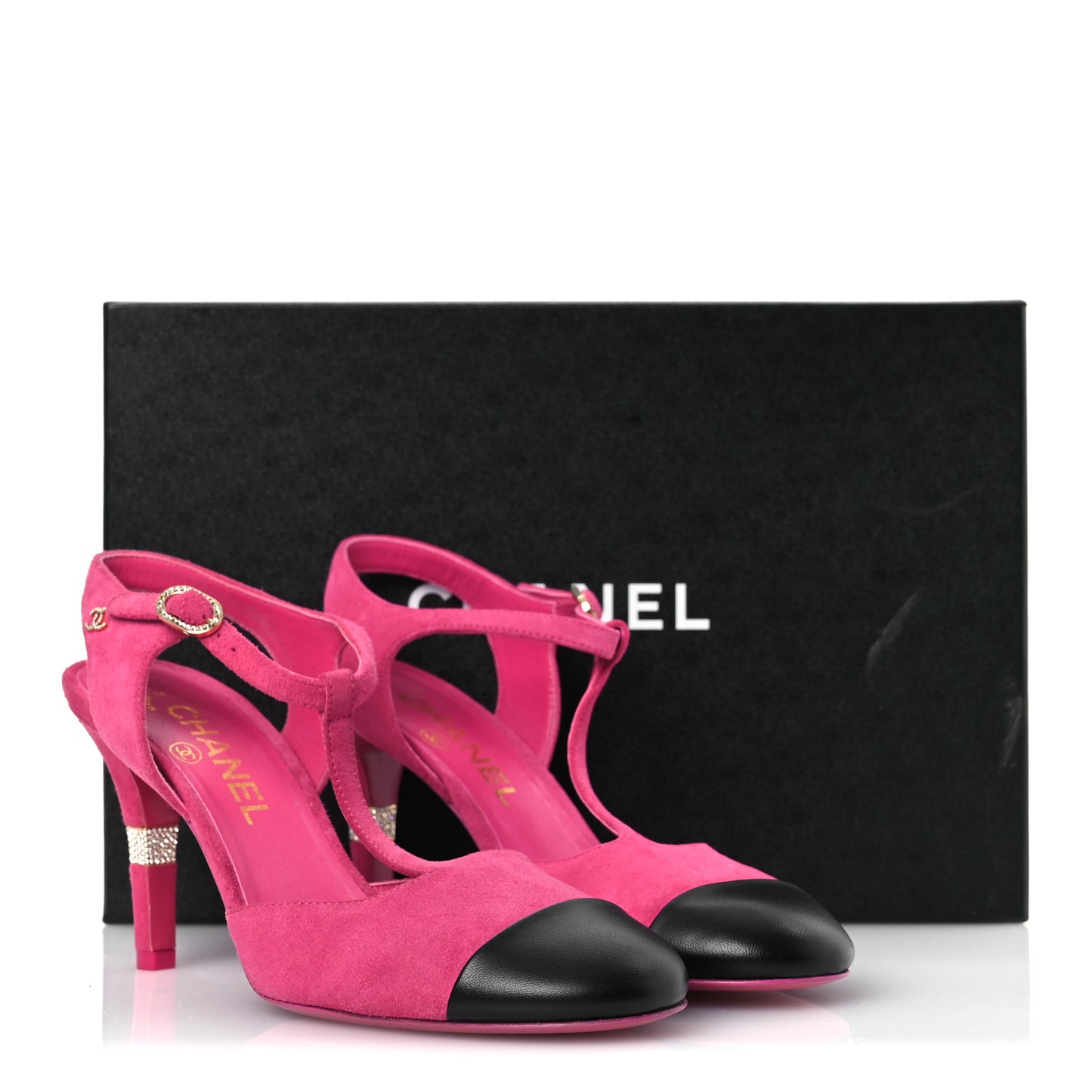 Suede Lambskin Cap Toe Crystal Slingback Pumps 38 Fuchsia Black