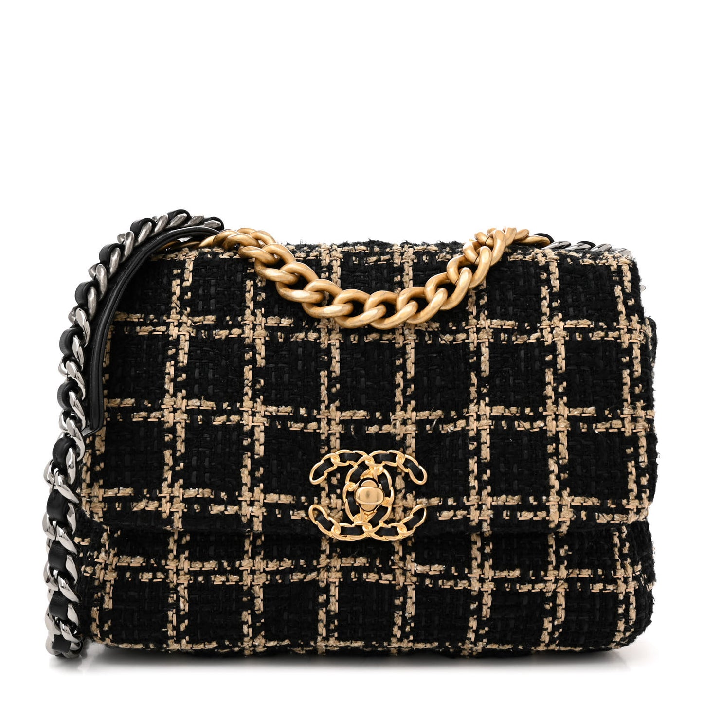 Tweed Quilted Medium Chanel 19 Flap Black Beige
