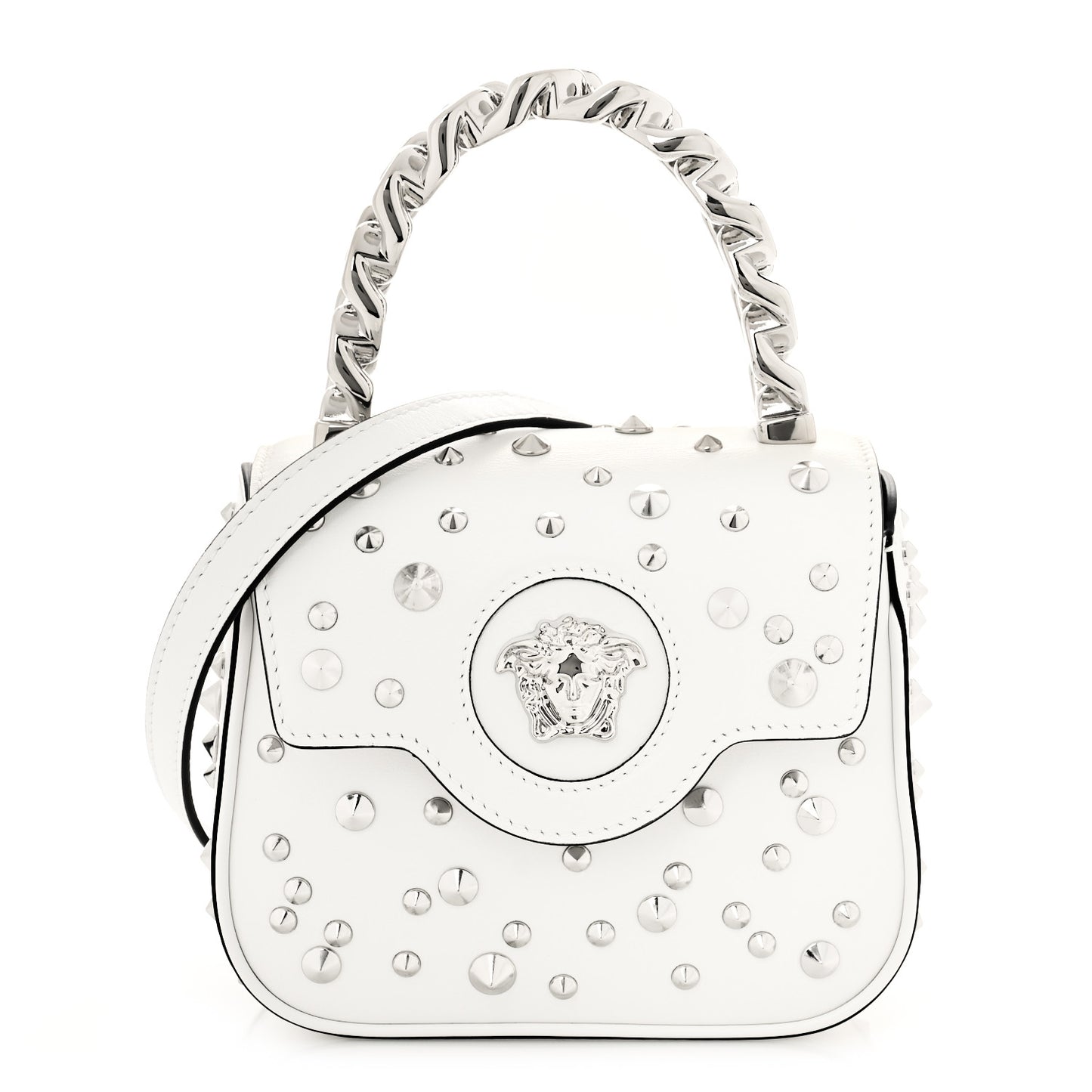 Grained Calfskin Spiked Mini La Medusa Bag White