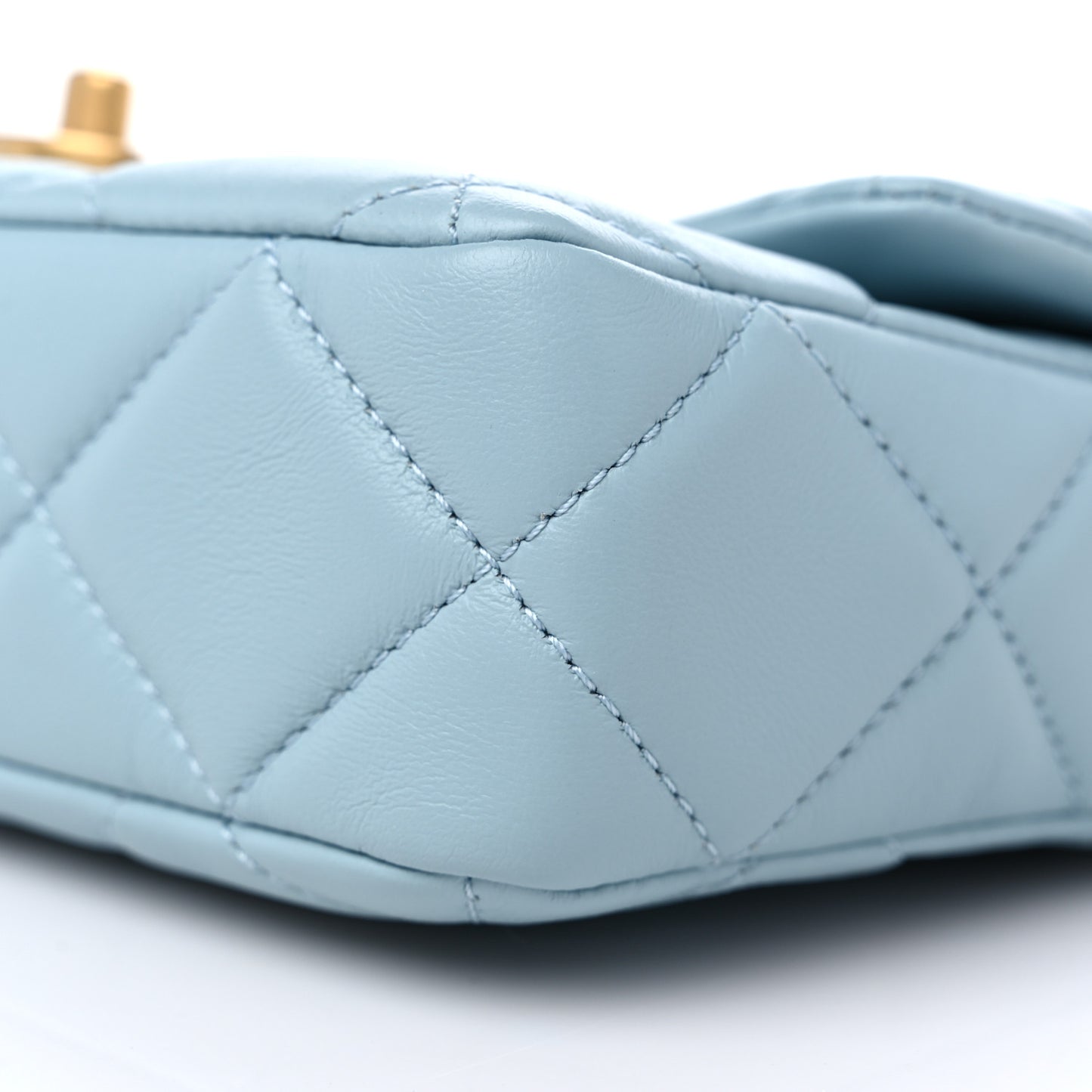 Lambskin Enamel Quilted Small Pending CC Square Flap Light Blue