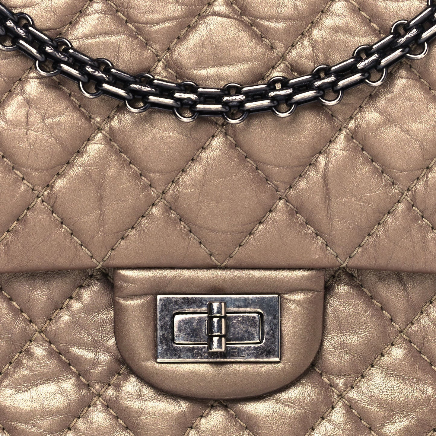 Metallic Aged Calfskin Quilted 2.55 Reissue 225 Flap Dark Gold