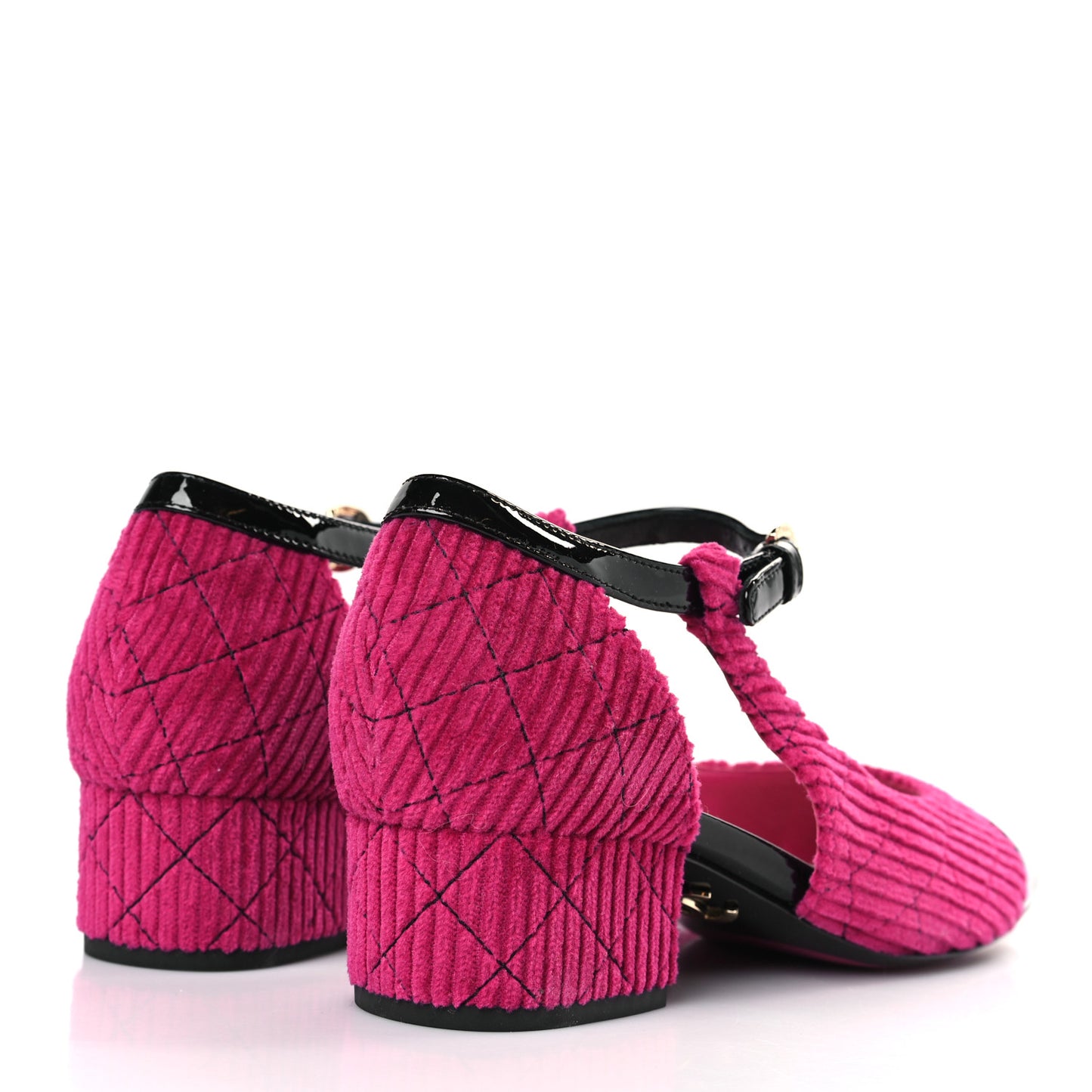 Corduroy Patent Calfskin Cap Toe Quilted Mary Jane Flats 37 Fuchsia Black
