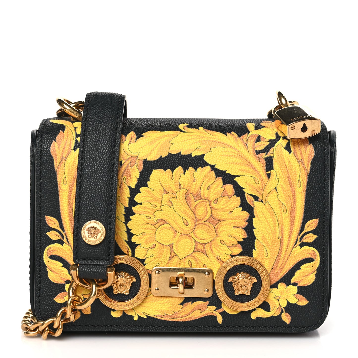 Calfskin Barocco Print Tribute Crossbody Bag Black Gold