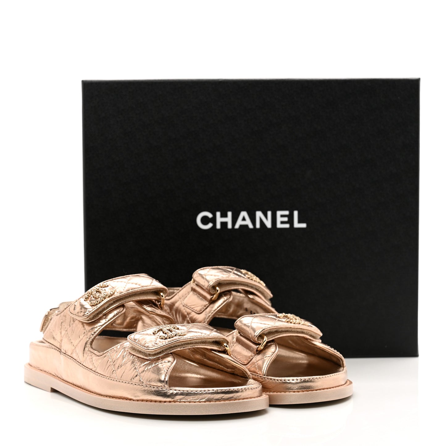 Iridescent Lambskin Quilted Velcro Dad Sandals 37 Light Bronze