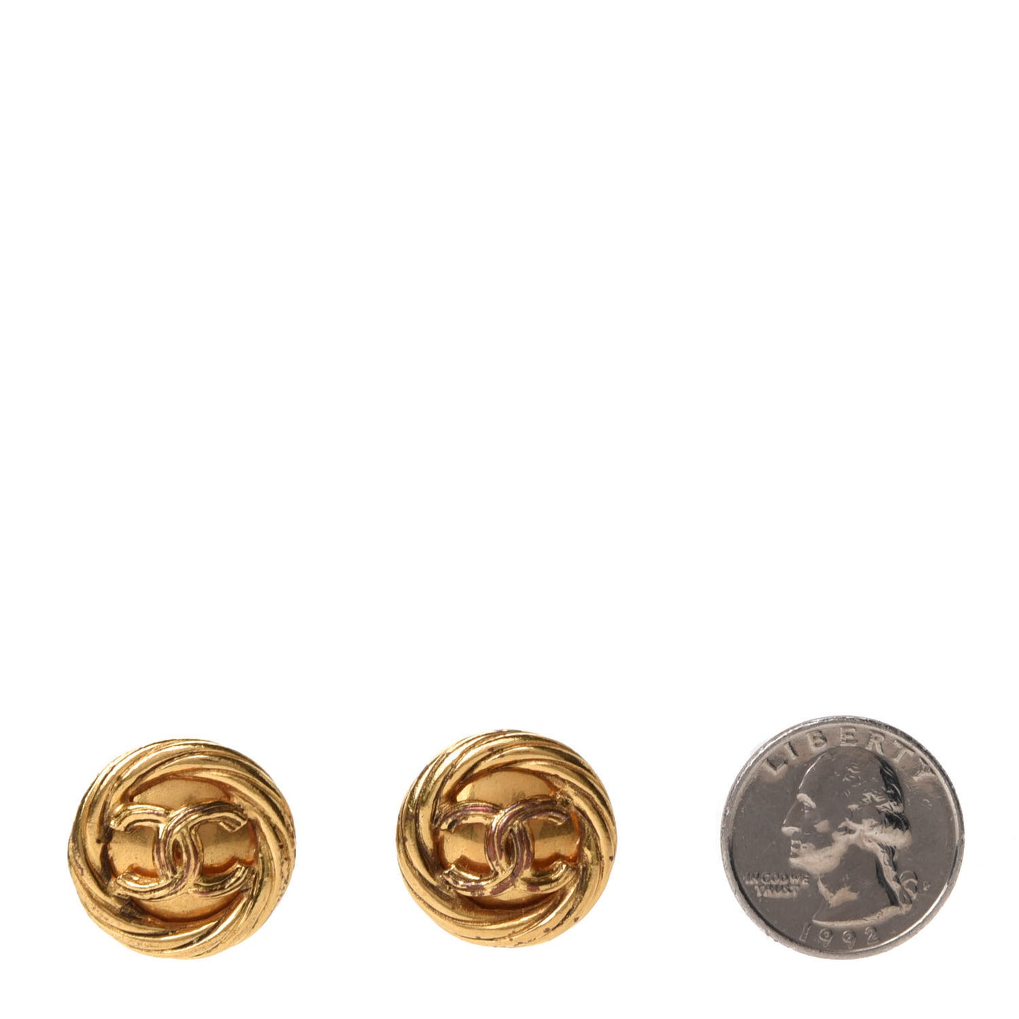 CC Button Clip On Earrings Gold