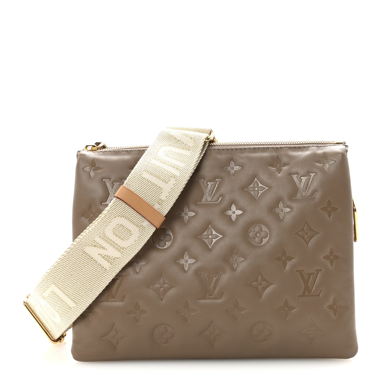 LOUIS VUITTON ビジネスバッグ グレー/ベージュ Louis Vuitton Lambskin Embossed Monogram Coussin PM Taupe 1867842