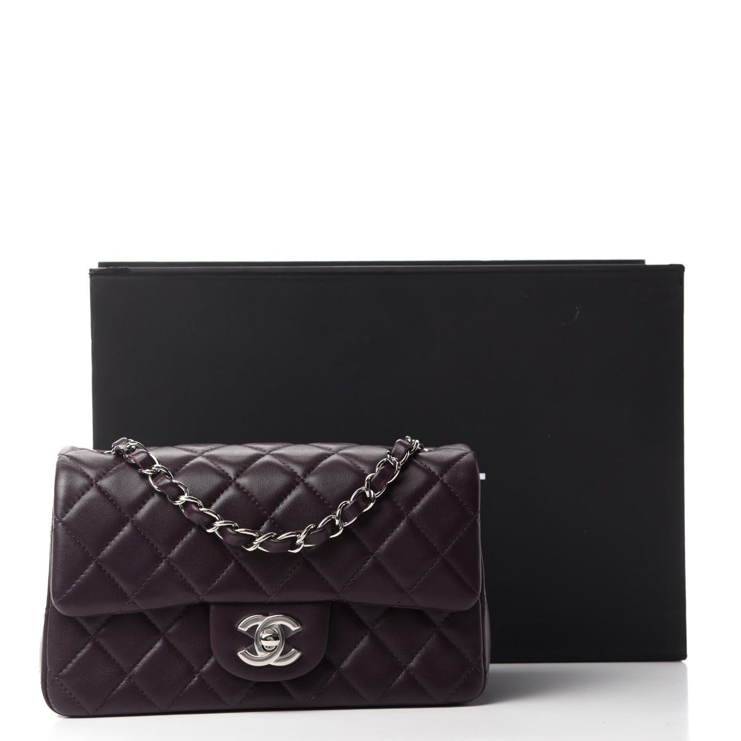 Lambskin Quilted Mini Rectangular Flap Dark Purple