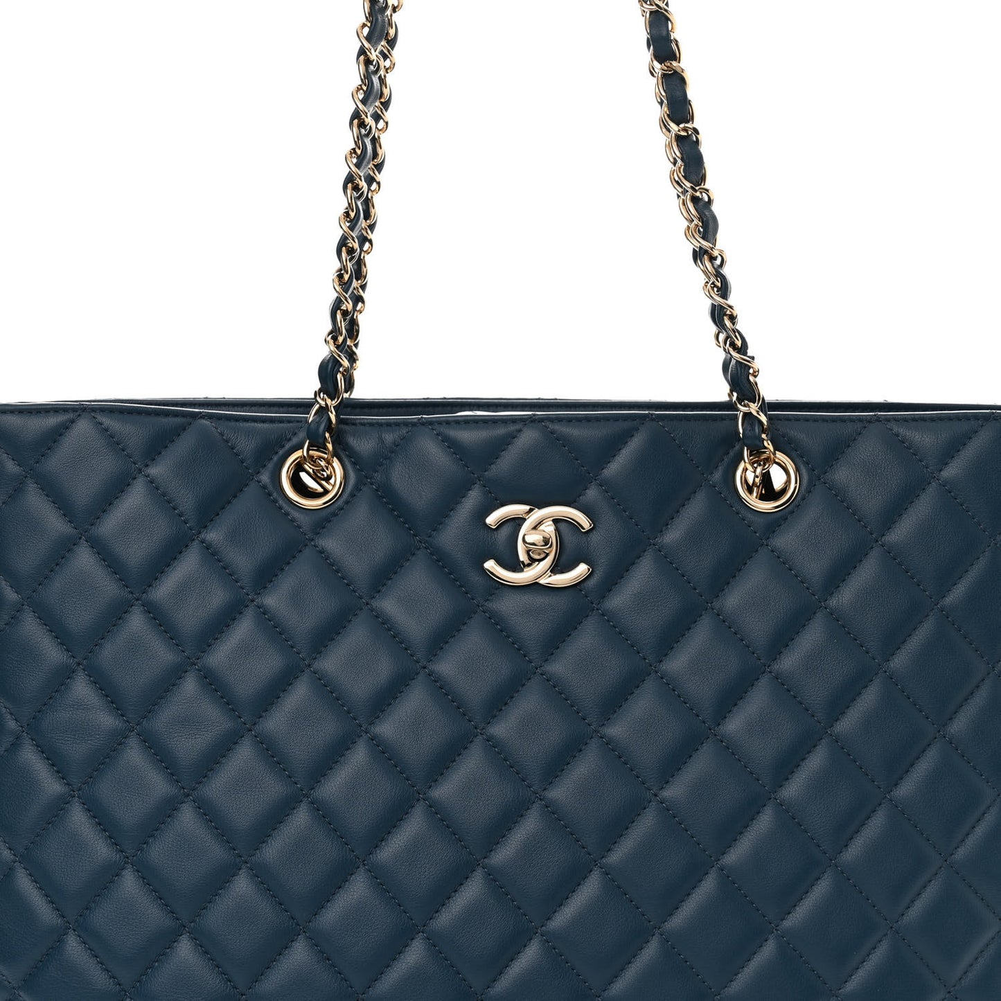 Lambskin Quilted Large Classic Shopping Tote Blue
