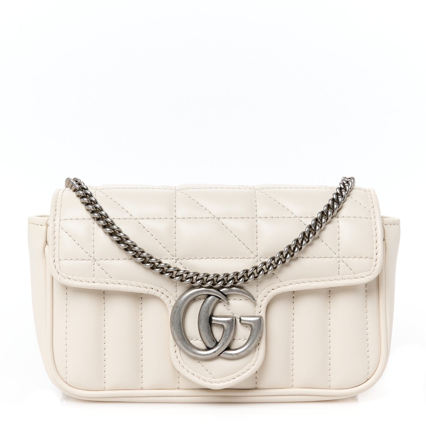 Calfskin Matelasse Aria Super Mini GG Marmont Shoulder Bag Mystic White