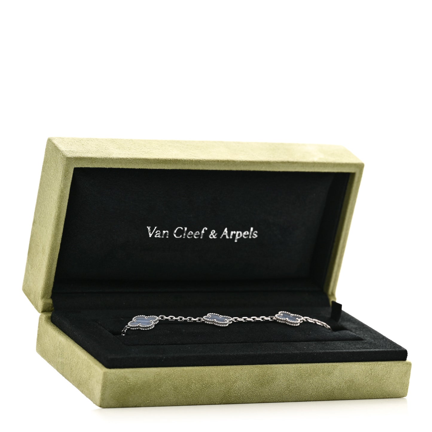 18K White Gold Chalcedony 5 Motifs Vintage Alhambra Bracelet