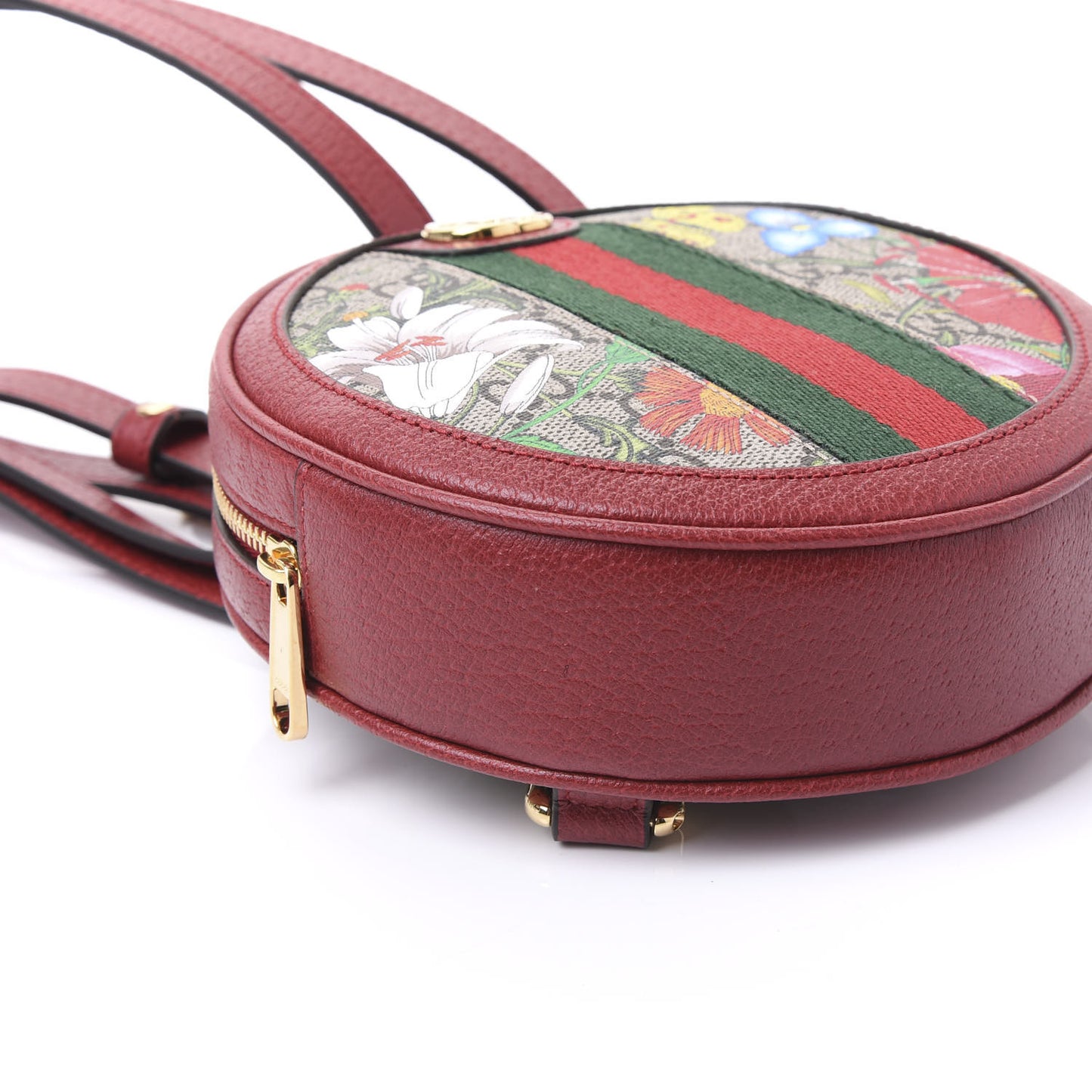GG Supreme Monogram Web Flora Mini Ophidia Round Backpack Red