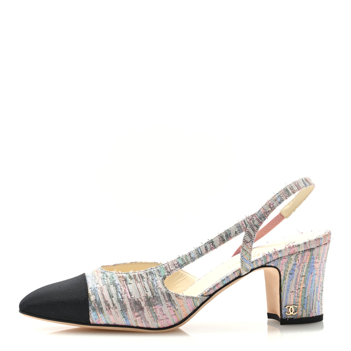 Tweed Grosgrain Cap Toe CC Slingback Pumps 41 Iridescent Multicolor Black