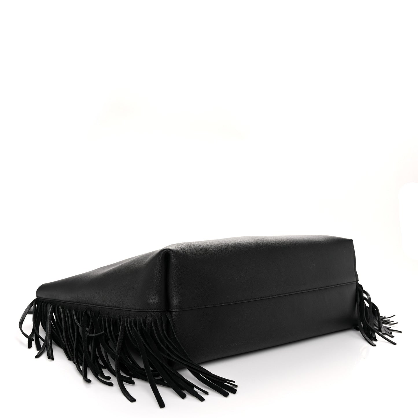 Calfskin Large Fringe Shopping Tote Black