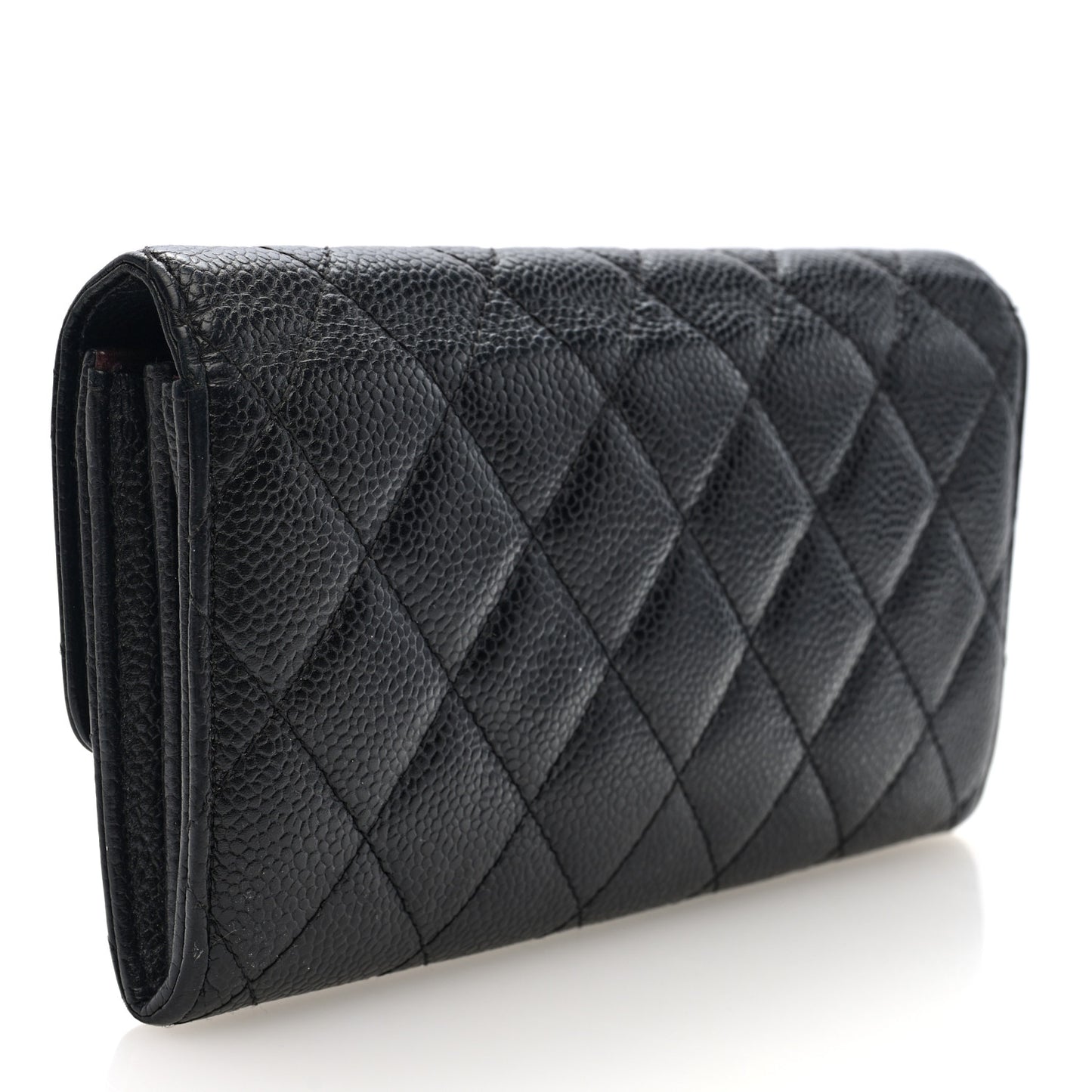 Caviar Quilted Large Gusset Flap Wallet Black