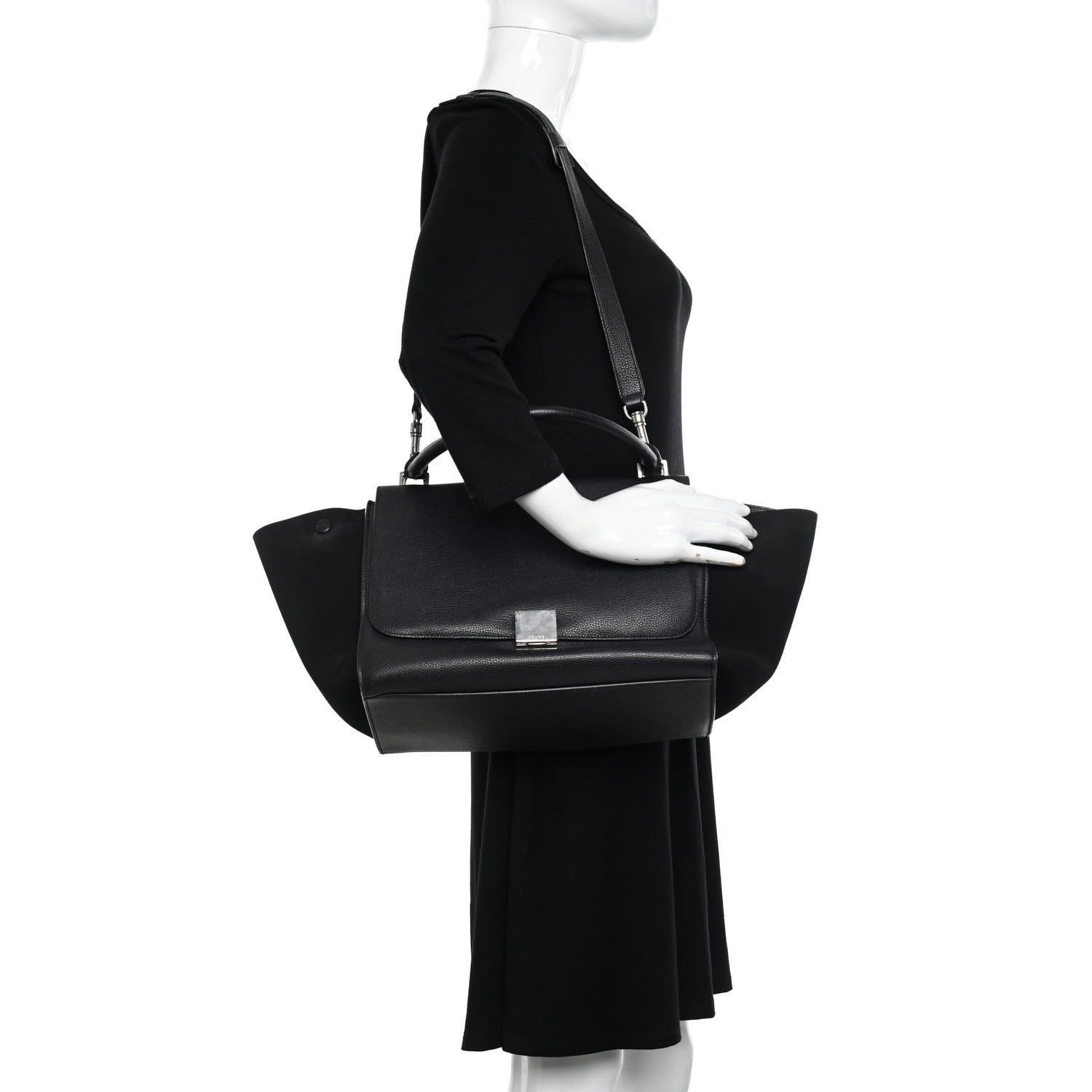 Celine Drummed Calfskin Suede Medium Trapeze Black 2 of 10
