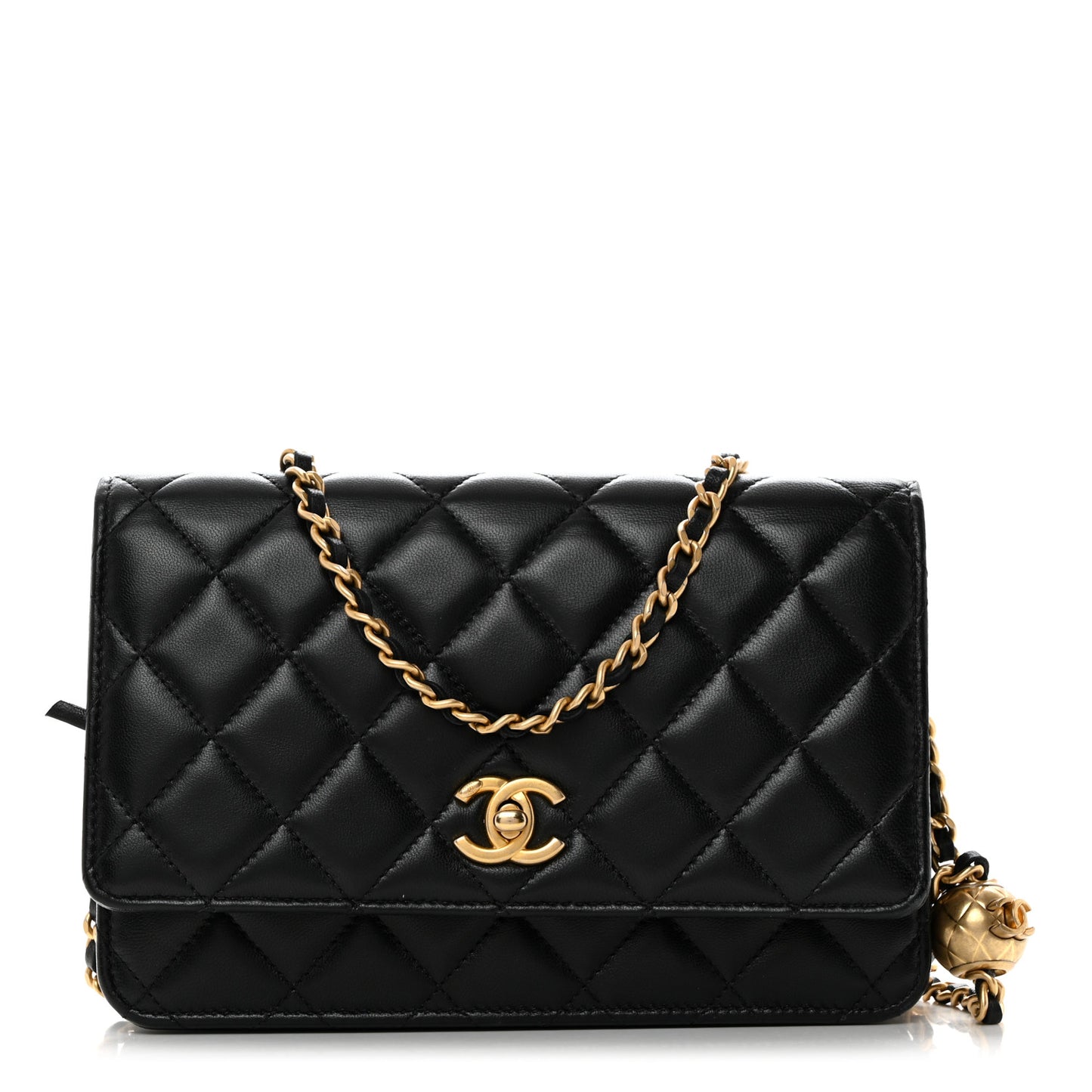 Lambskin Quilted CC Pearl Crush Wallet on Chain WOC Black
