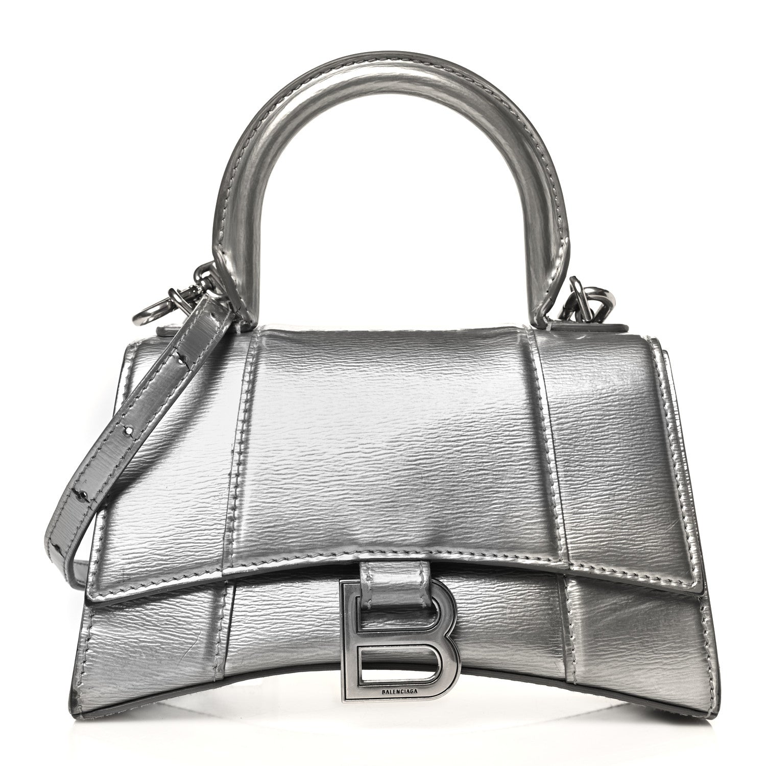 Balenciaga Metallic Textured Calfskin Hourglass Top Handle Bag XS Silver 1 of 8