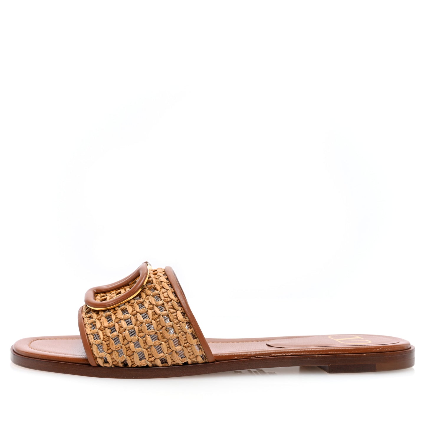 Raffia Vlogo Flat Slide Sandals 36 Tan