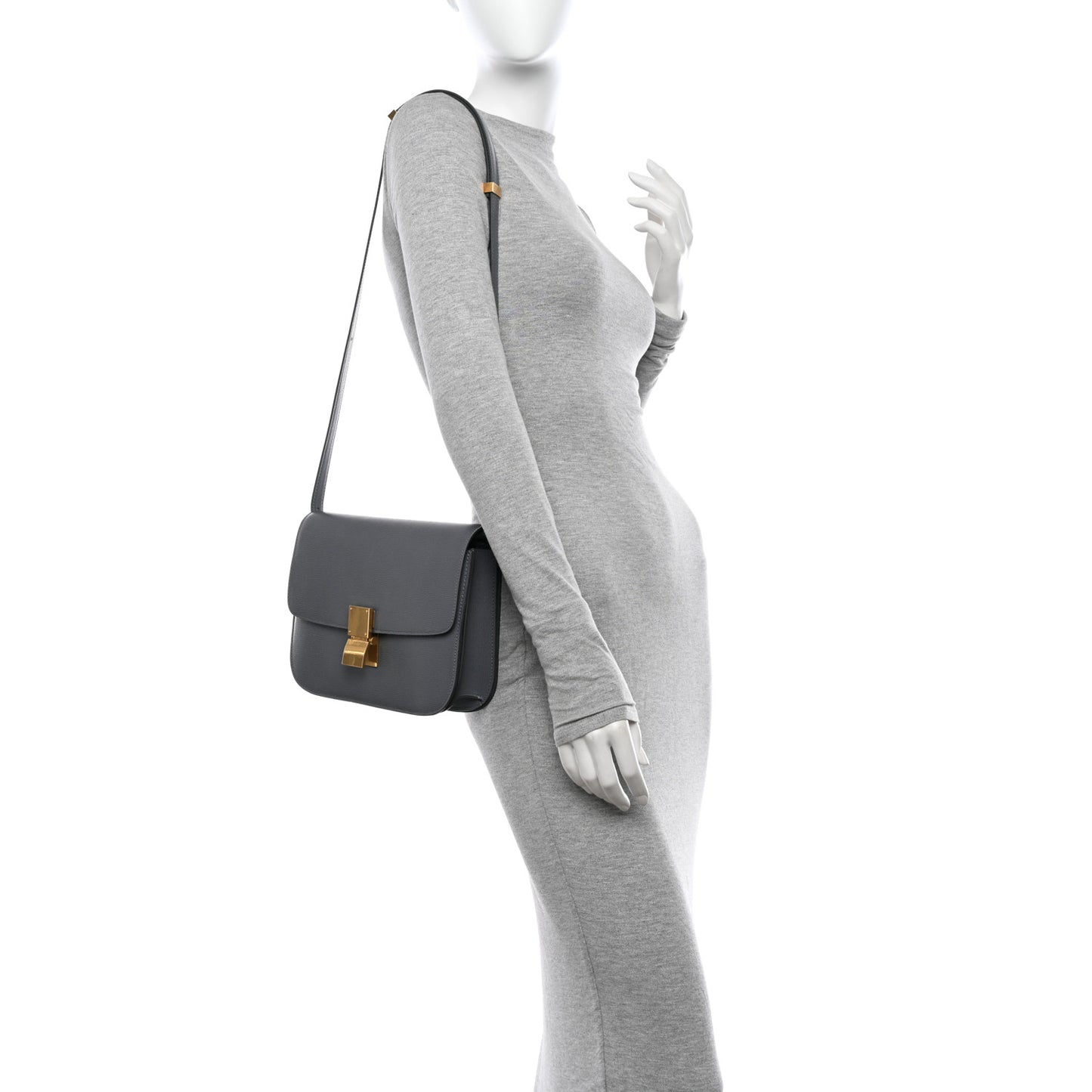 Liege Calfskin Medium Classic Box Flap Bag Medium Grey