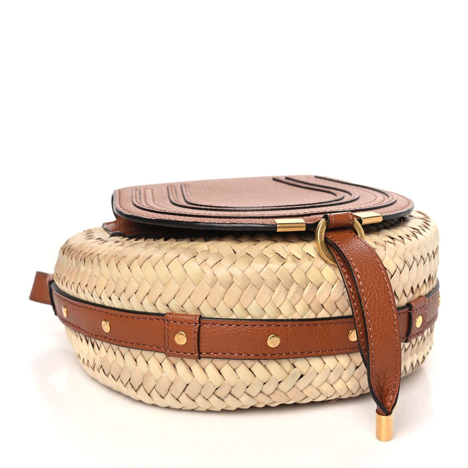 Chloe Raffia Small Grain Calfskin Small Marcie Basket Crossbody Tan 4 of 11