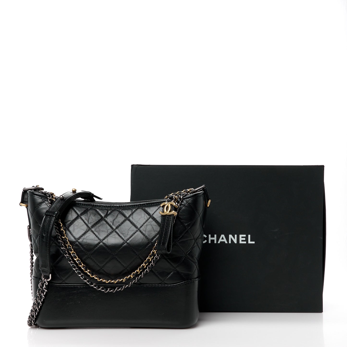Aged Calfskin Quilted Medium Gabrielle Hobo Black