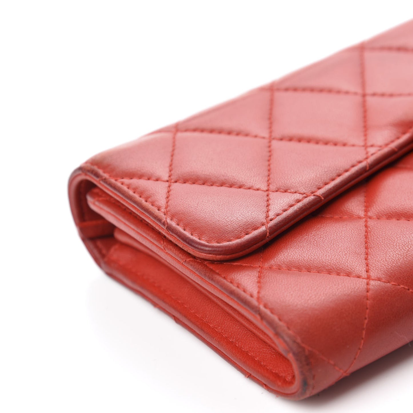 Lambskin Quilted Large Flap Wallet Red