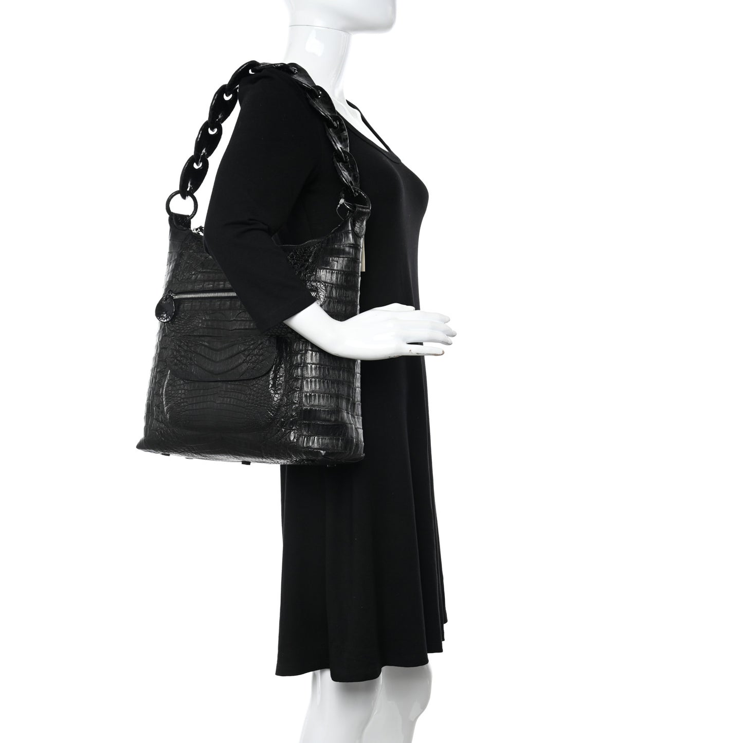 Crocodile Chain Hobo Black