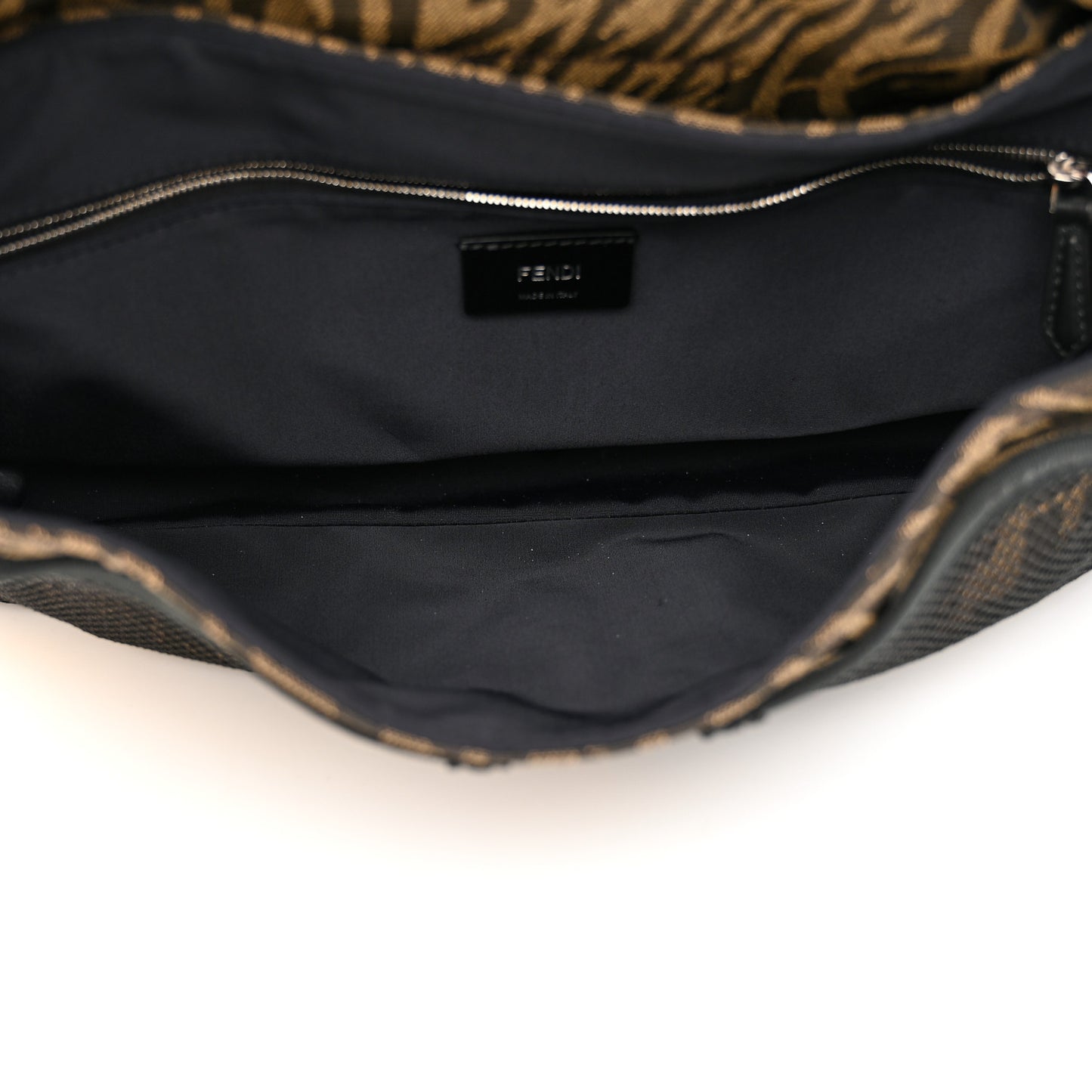 X SARAH COLEMAN Fabric Jacquard Vitello Grace FF Vertigo Woven Lanyard Large Baguette Tobacco Moro Black