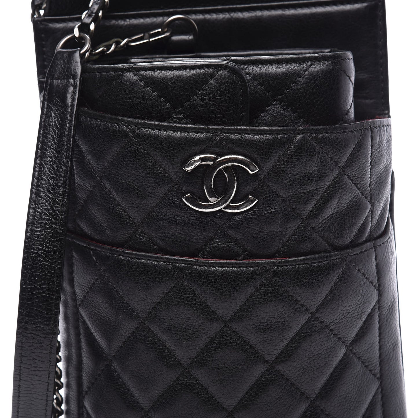 Calfskin Quilted CC Waiter Clutch Clutch With Chain Black