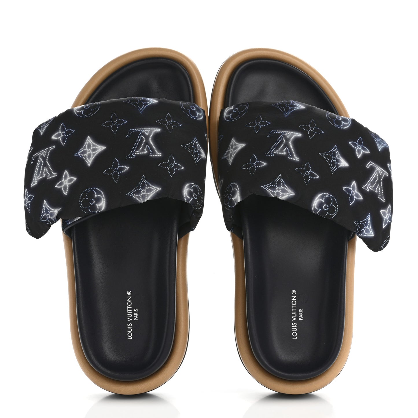 Nylon Monogram Womens Pool Pillow Comfort Mules 38 Navy Blue