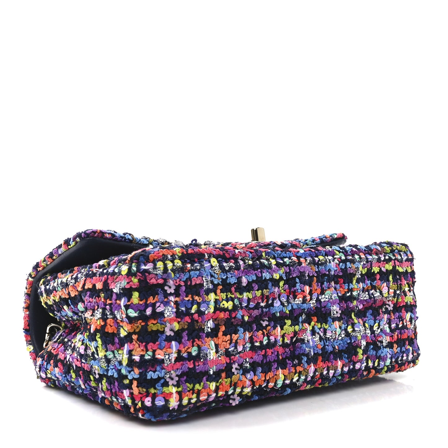 Tweed Quilted Mini Rectangular Flap Navy Blue Multicolor