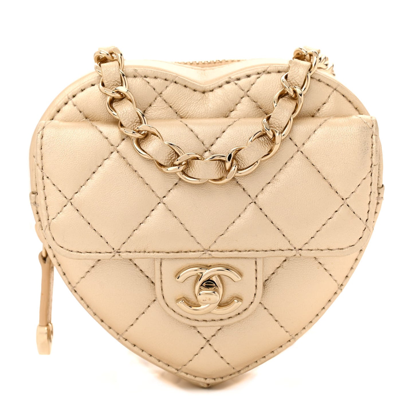 Metallic Lambskin Quilted CC In Love Heart Waist Belt Bag With Chain Gold
