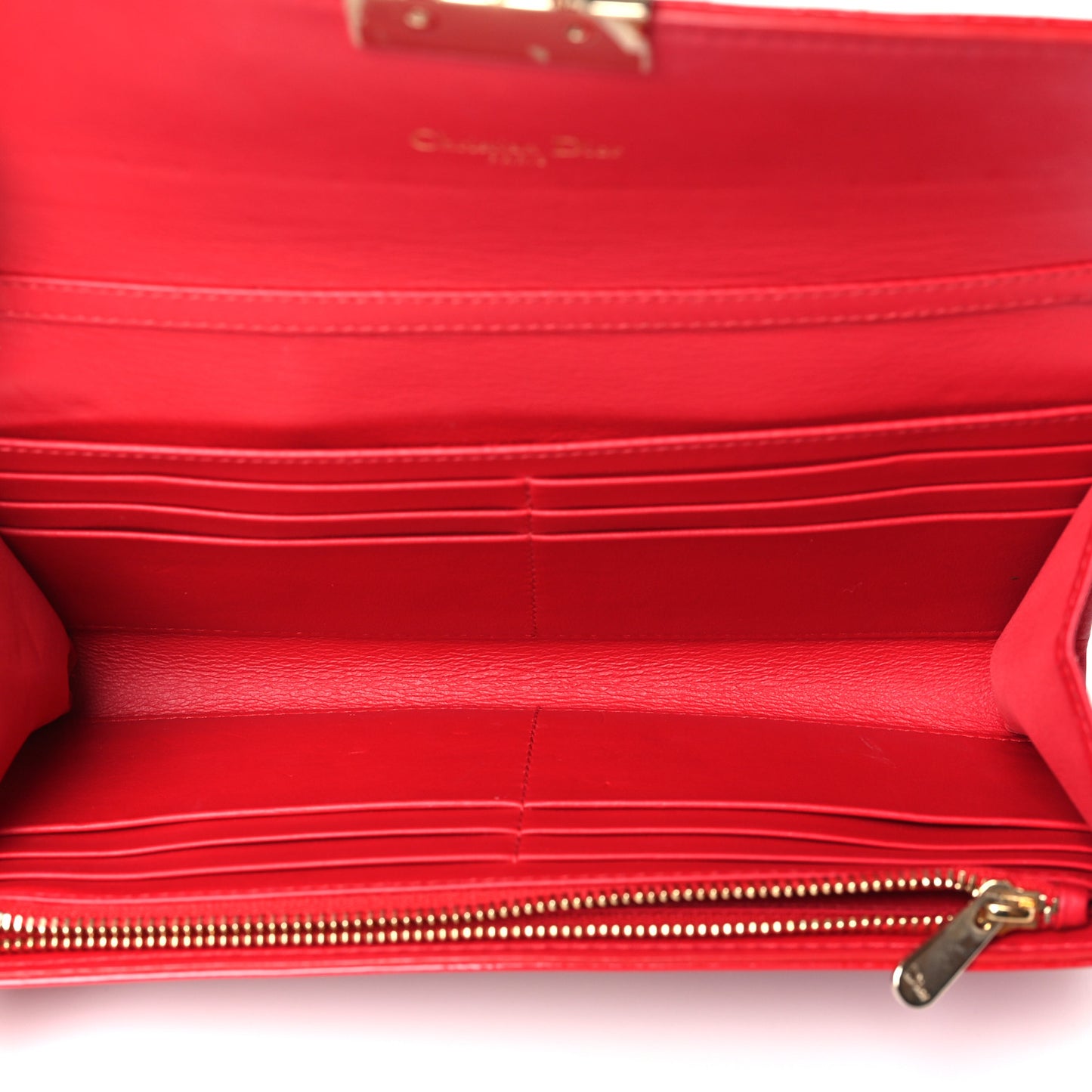 Patent Cannage Miss Dior Chain Wallet Red