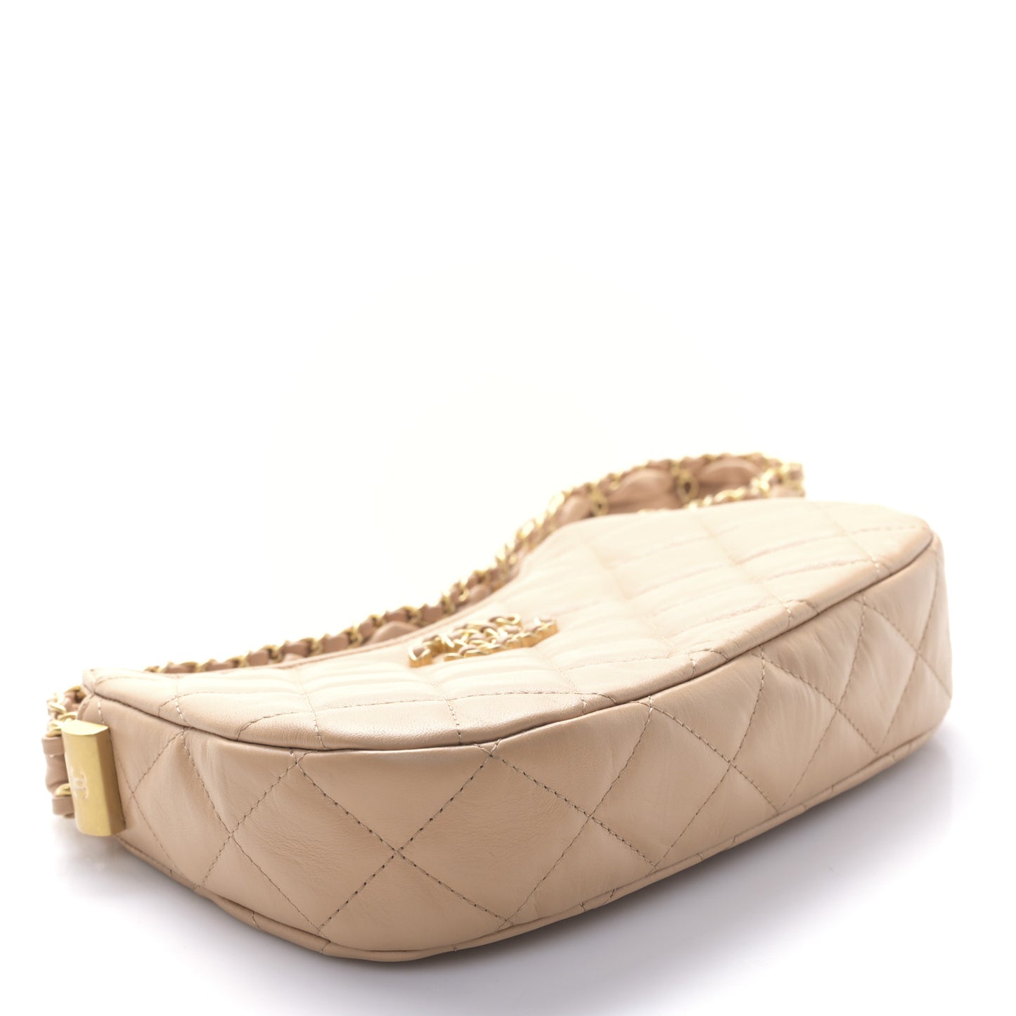 Aged Calfskin Quilted Small Chanel 19 Hobo Beige