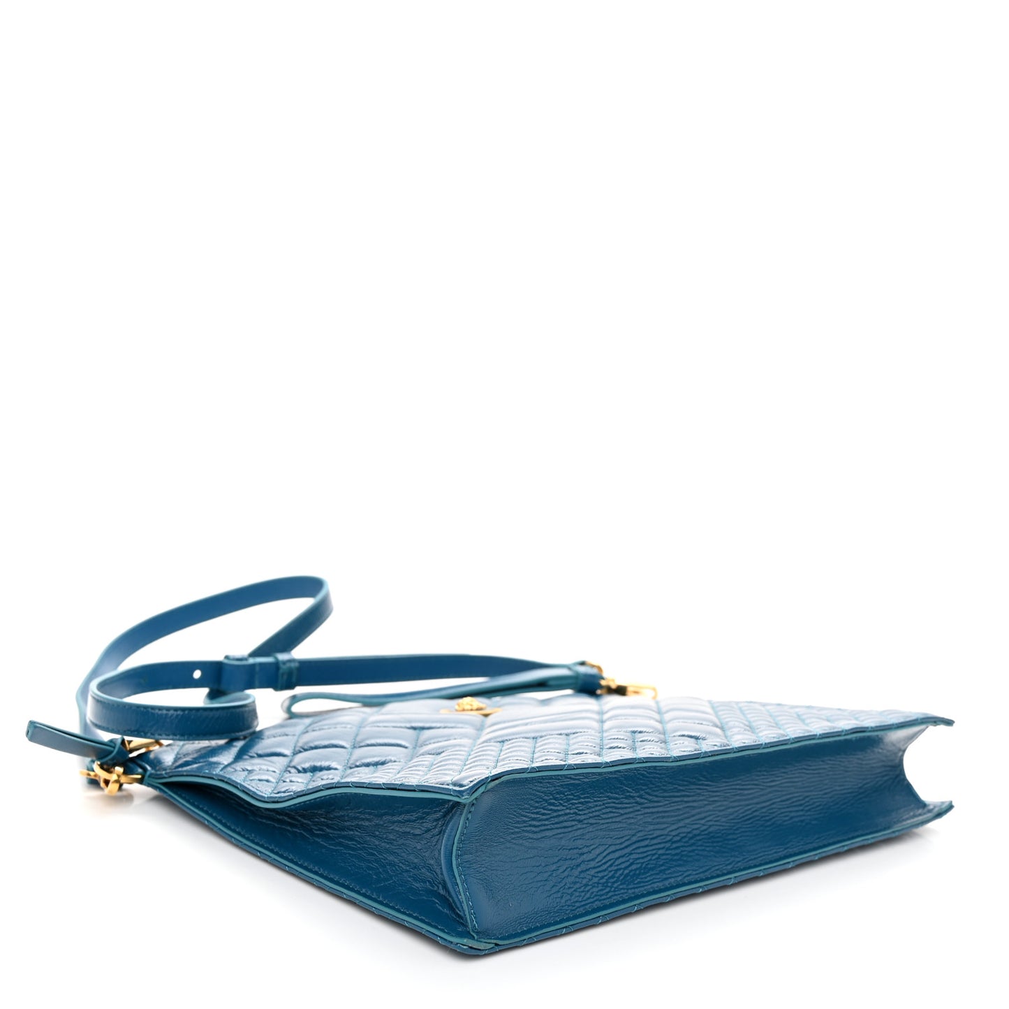 Patent Calfskin Quilted Large Tribute Icon Crossbody Pouch Blue