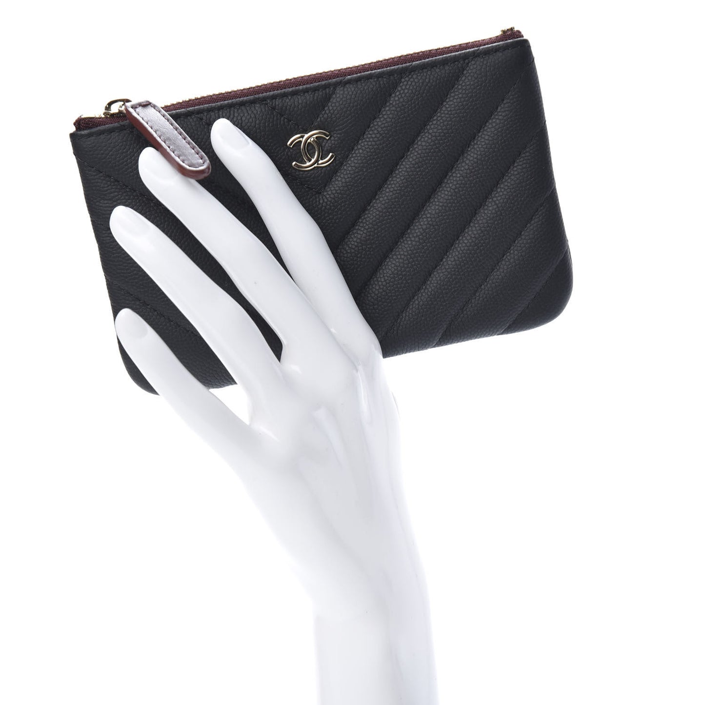 Caviar Chevron Quilted Small Cosmetic Case Black
