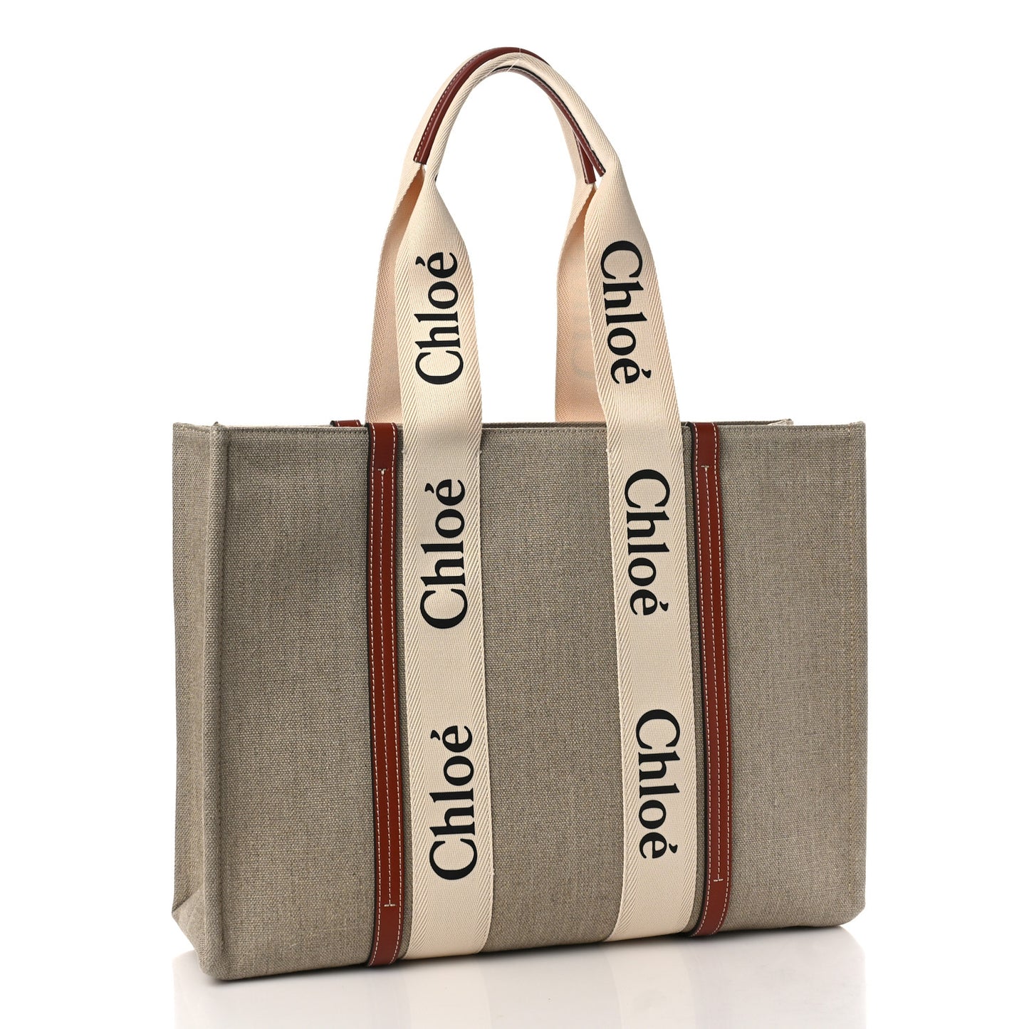 Cotton Calfskin Large Woody Ribbon Tote White Brown