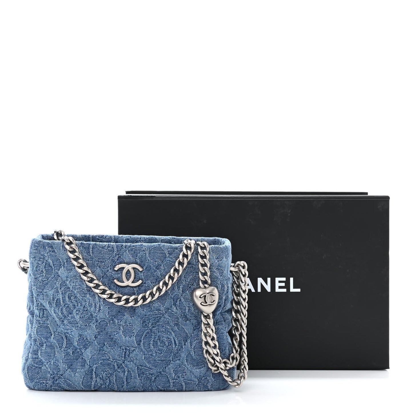 Denim Quilted Camellia Sweetheart Small Hobo Blue