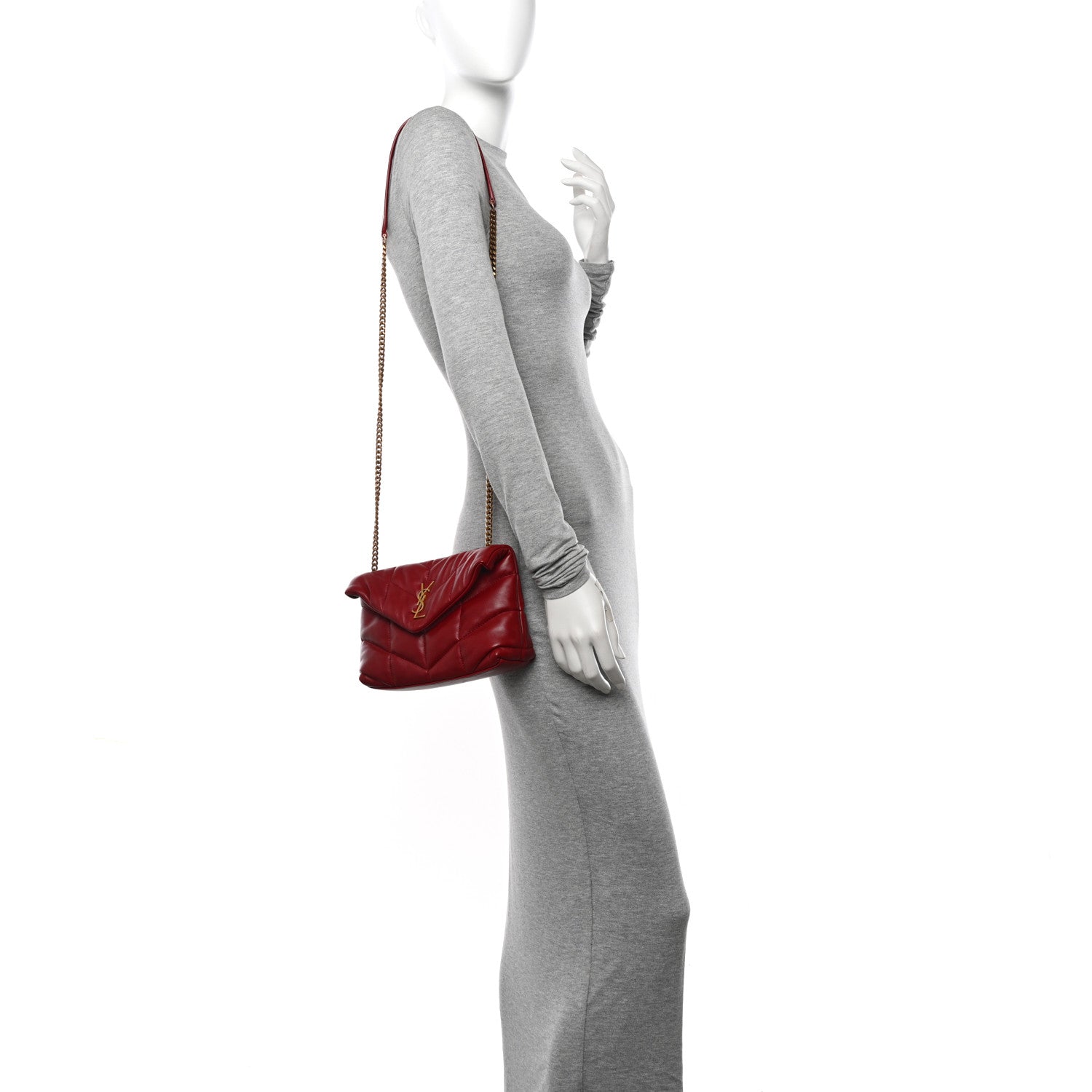 Saint Laurent Lambskin Quilted Toy Loulou Puffer Monogram Chain Satchel Opyum Red 2 of 11
