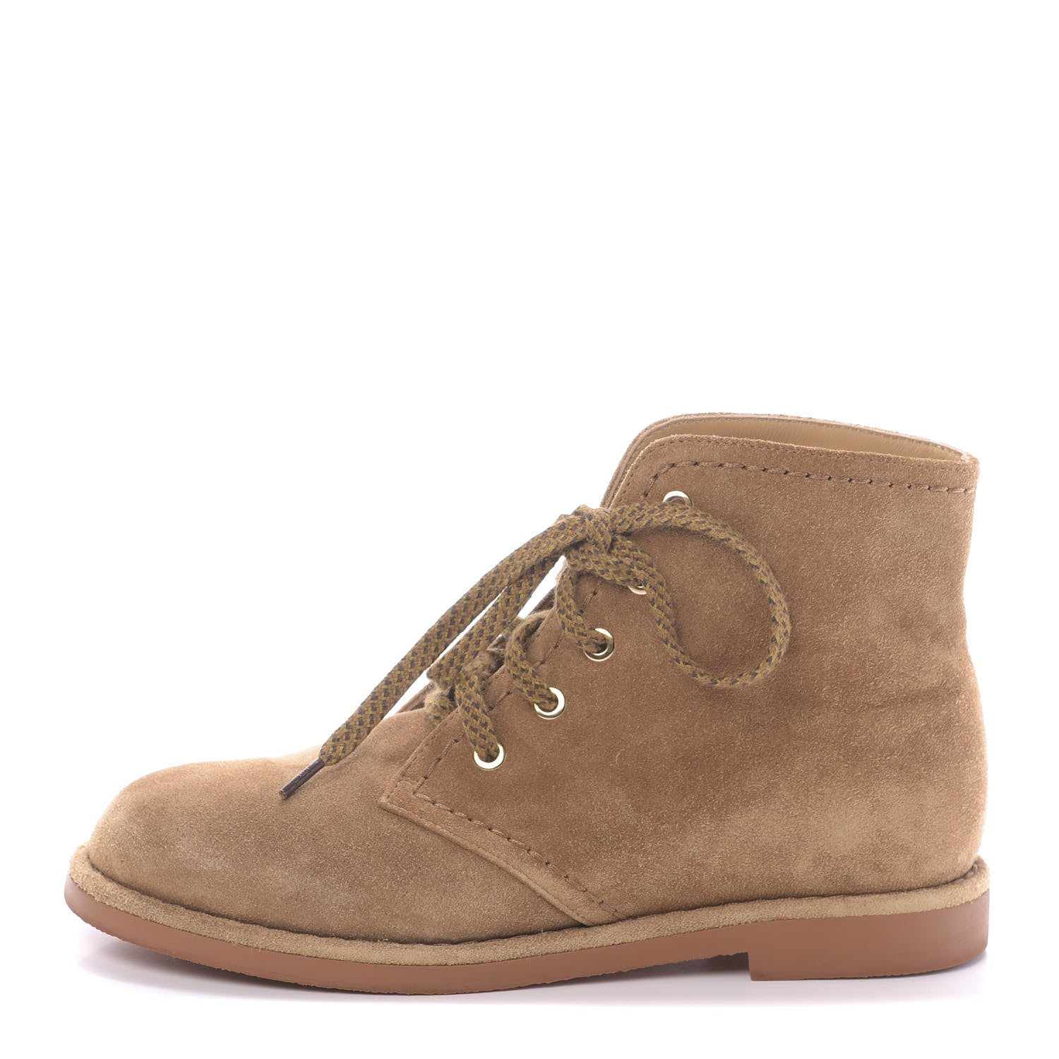 Chanel Suede Calfskin Womens Lace Up Short Boots 37 Dark Beige 1 of 12