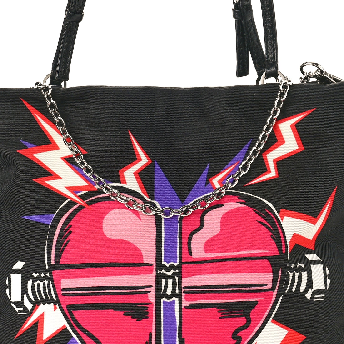 X UNIVERSAL STUDIOS Tessuto Nylon Soft Calfskin Frankenstein Heart Chain Shopping Tote Black