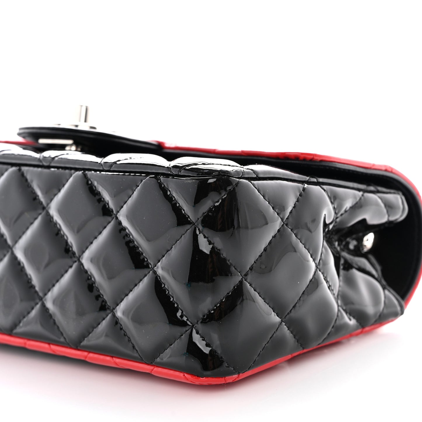 Patent Calfskin Quilted Bi-Color Mini Rectangular Flap Red Black