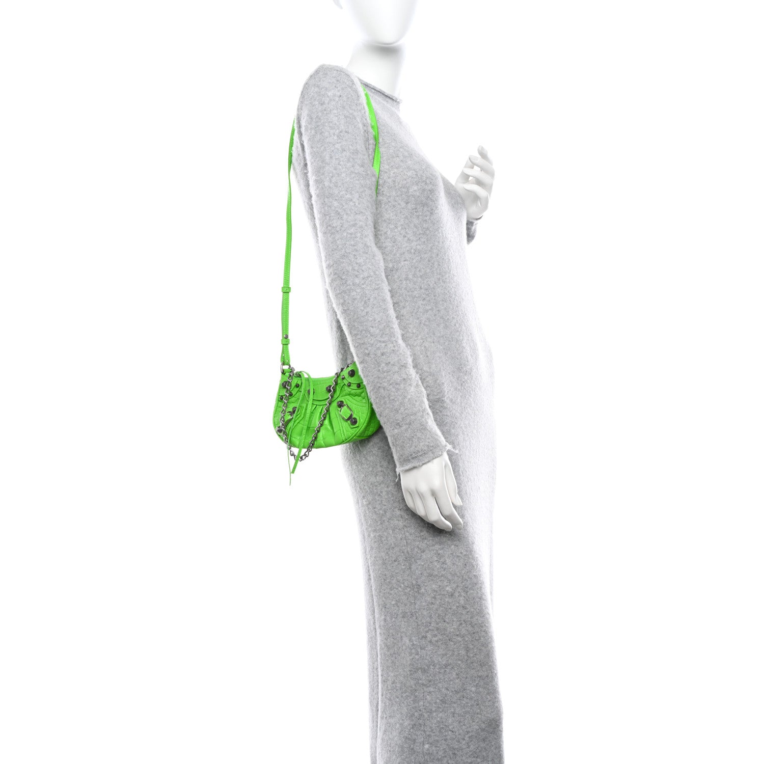 Balenciaga Extra Supple Calfskin Crocodile Embossed Le Cagole Mini Purse With Chain Acid Green 2 of 9