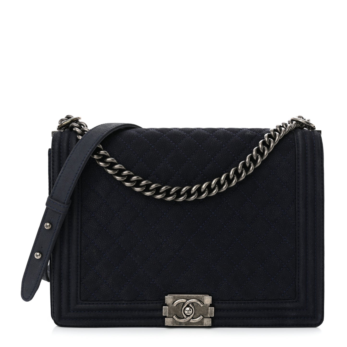 Iridescent Caviar Quilted Large Boy Flap Navy Blue