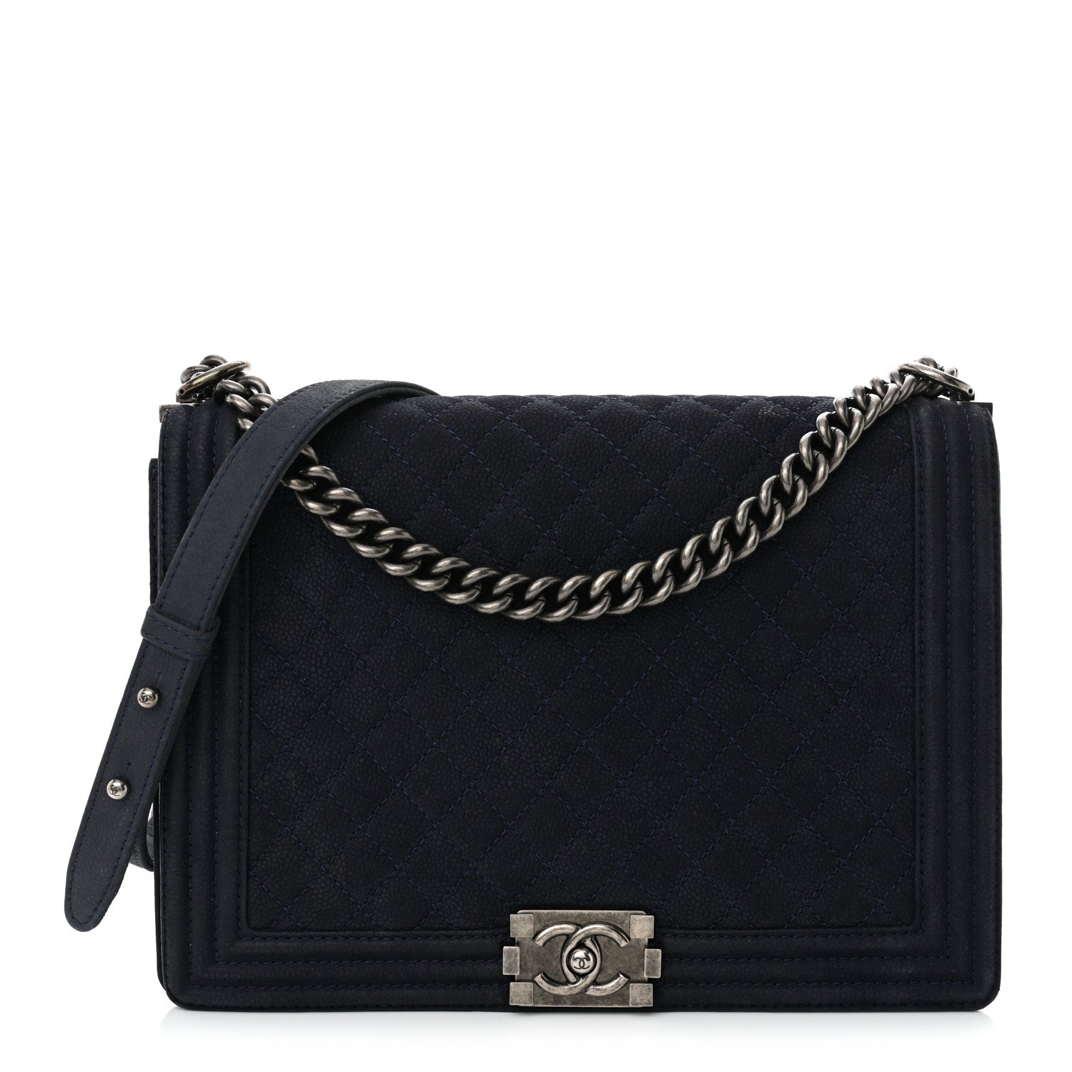 Chanel Iridescent Caviar Quilted Large Boy Flap Navy Blue 1 of 16