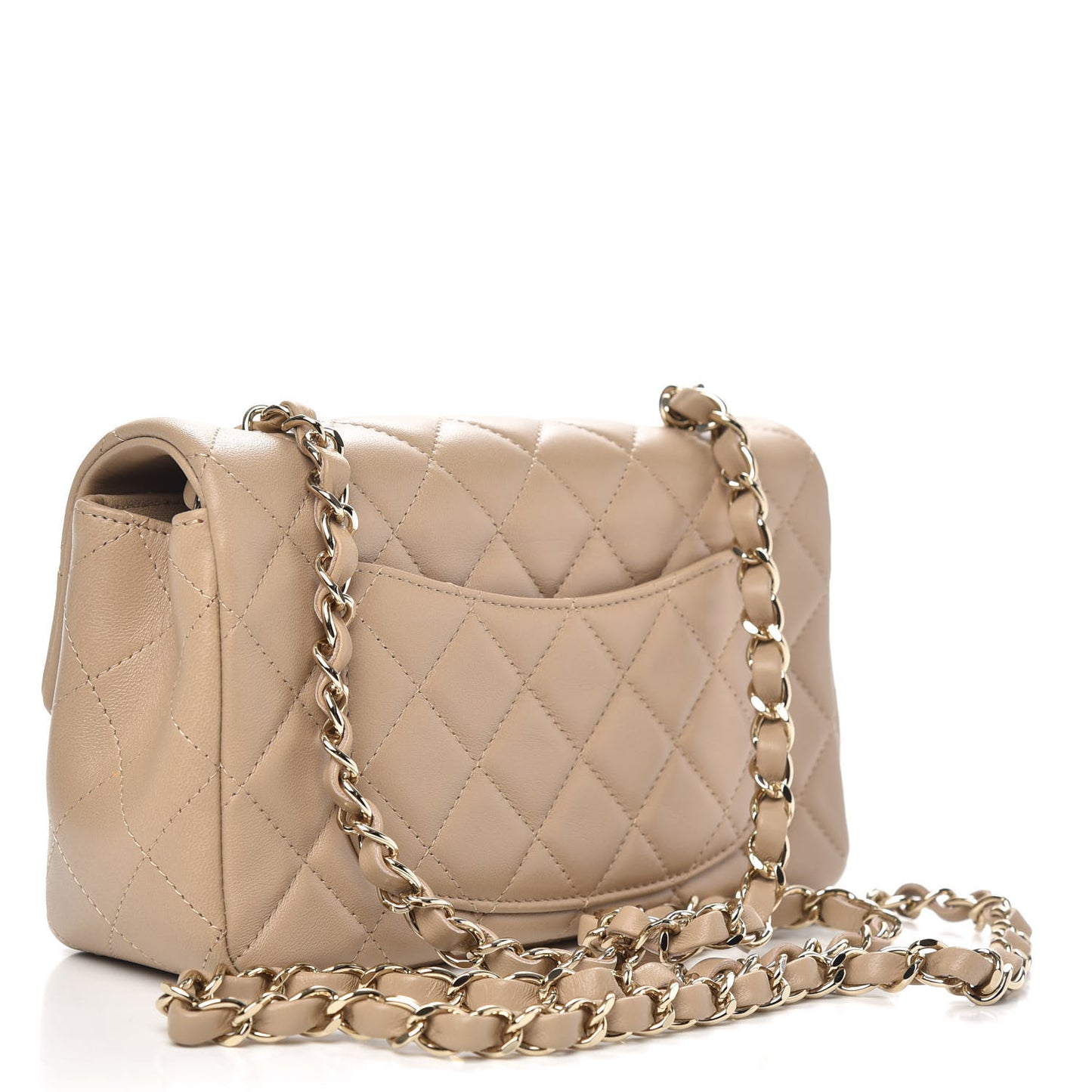 Lambskin Quilted Mini Rectangular Flap Dark Beige
