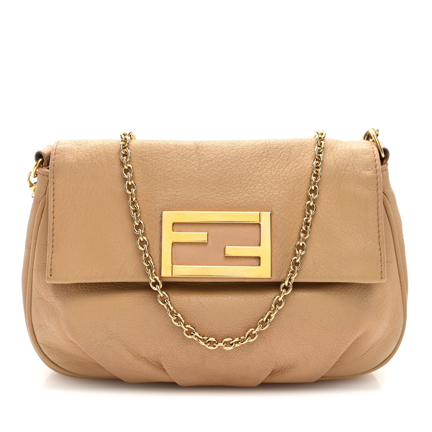 Fendi Vitello Flamingo Enamel Fendista Pouchette Crossbody Beige
