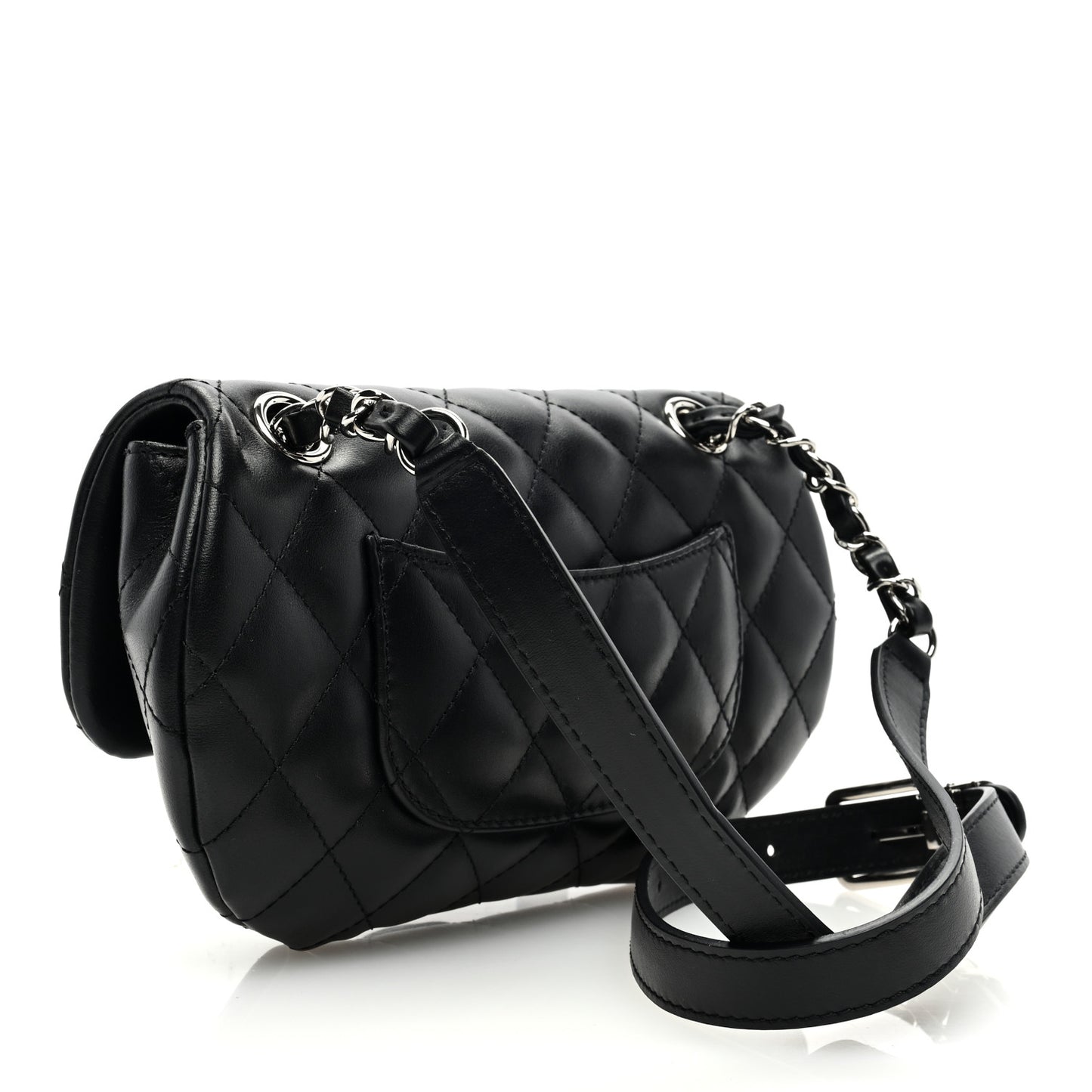 Calfskin Quilted CC Uniform Flap Belt Bag Black