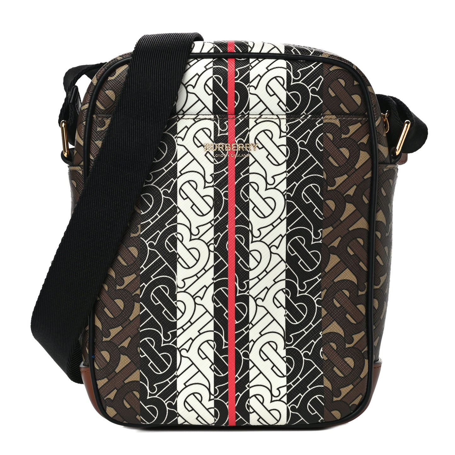 E-Canvas Monogram Stripe Messenger Bag Brown