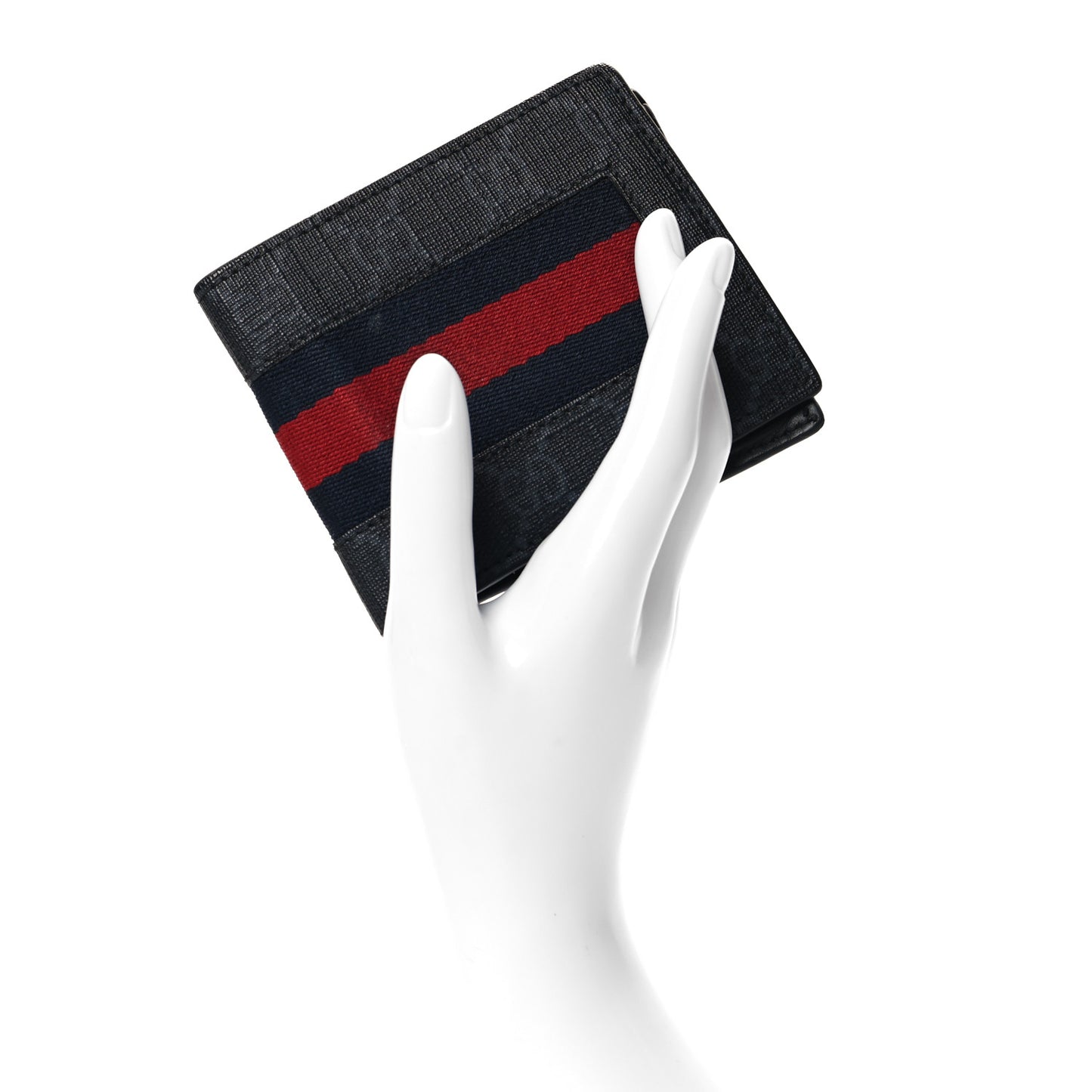 GG Supreme Monogram Selleria Calfskin Web New Web Bi-Fold Wallet Black